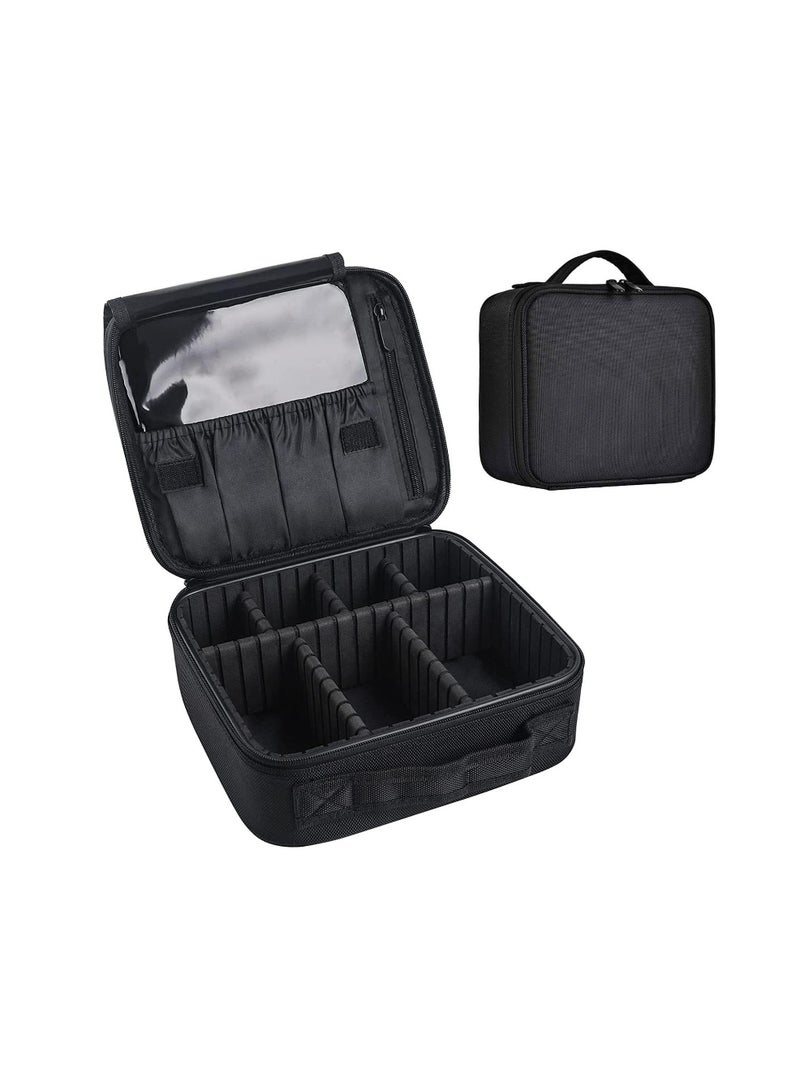 Travel Cosmetic Case, Cosmetic Case Organizer, Portable Artist Cosmetic Bag with Adjustable Dividers for Cosmetics, Makeup Brushes, Toiletries, Jewelry, Digital Accessories - Black - Image 1